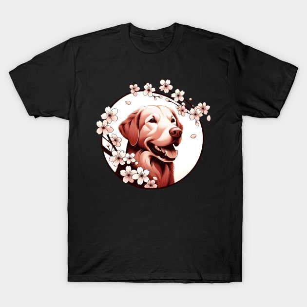 Chesapeake Bay Retriever Welcomes Spring with Cherry Blossoms T-Shirt by ArtRUs